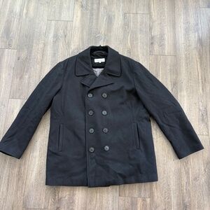 Calvin Klein Wool Blend Double Breasted Pea Fisherman Jacket Size L Black Coat
